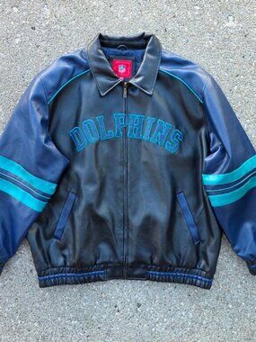 Miami Dolphins NFL G-III Faux Leather Bomber Jacket XXL Y2K